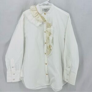 Coach 1941 White Ruffle Trim Button Front Cotton Blouse Long Sleeve Women’s 8